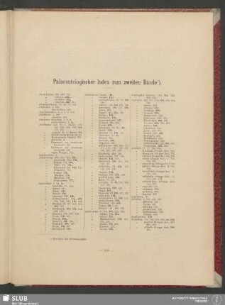 Palaeontologischer Index zum zweiten Bande