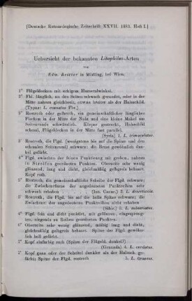 Uebersicht der bekannten Litophilus-Arten