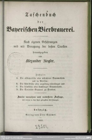 1: Taschenbuch der Bayerischen Bierbrauerei