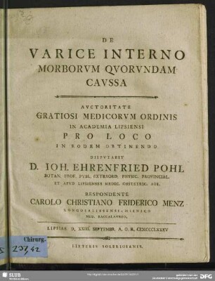 De Varice Interno Morborum Quorundam Caussa