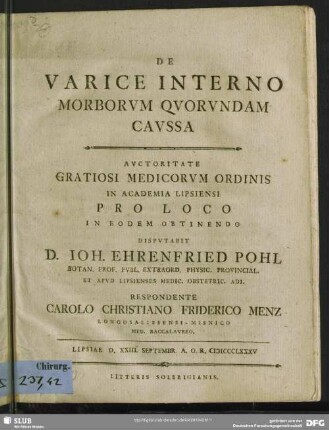 De Varice Interno Morborum Quorundam Caussa