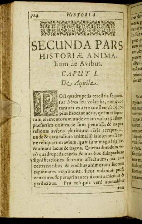 Secunda Pars Historiæ Animalium de Avibus.
