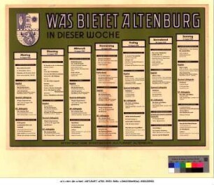 Originaltitel: Was bietet Altenburg in dieser Woche 15. August bis 21. August 1949 Mitgeteilt vom Städtischen Kulturamt Altenburg