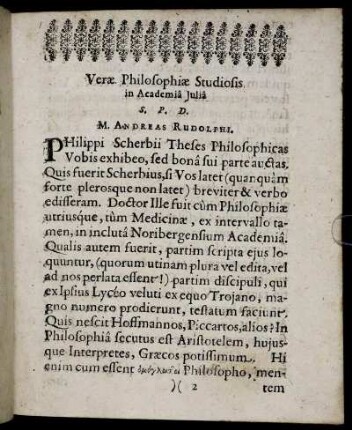 Veræ Philosophiæ Studiosis in Academia Julia.