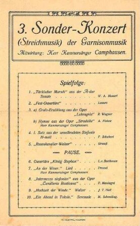 Programmzettel zum 3.Sonderkonzert der Garnisonsmusik