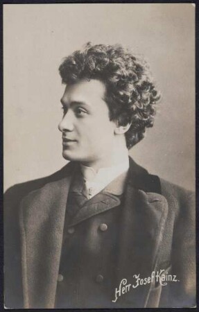 Porträt Josef Kainz (1858-1910; Schauspieler). Fotografie (Weltpostkarte mit gedrucktem Namenszug), 1883