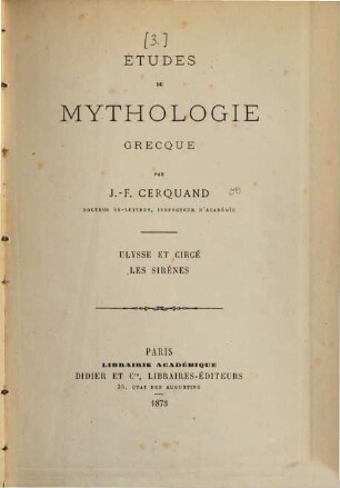 Études de mythologie grecque : Ulysse et Circé, les Sirènes