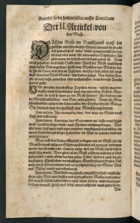 "[...] der II. Artickel / von der Messe"