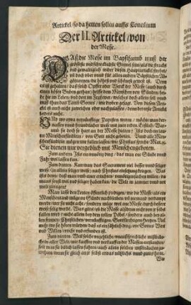 "[...] der II. Artickel / von der Messe"