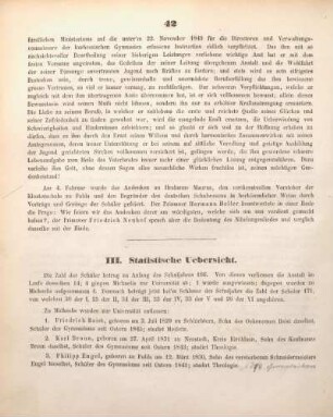 III. Statistische Uebersicht.