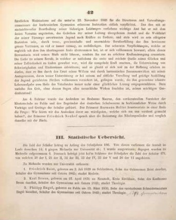 III. Statistische Uebersicht.