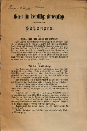 Satzungen des Vereins für freiwillige Armenpflege