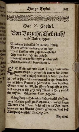 Das X. Capitel. Von Unzucht/ Ehebruch/ und Unkeuschheit