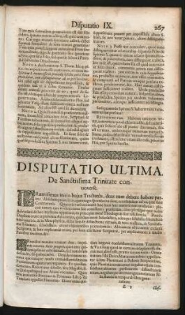 Disputatio Ultima. De Sanctisma Trinitate controverse.