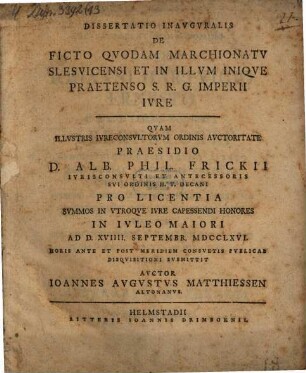 Diss. inaug. de ficto quodam marchionatu Slesvicensi et in illum inique praetenso S. R. G. Imperii iure