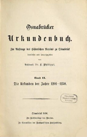 Osnabrücker Urkundenbuch, 2. Die Urkunden der Jahre 1201 - 1250