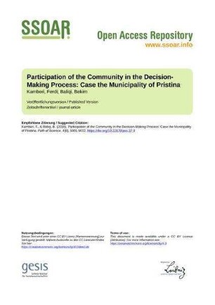 Participation of the Community in the Decision-Making Process: Case the Municipality of Pristina