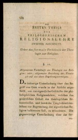 Des Ersten Theils Der Philosophischen Religionslehre Zweiter Abschnitt. Ueber das formale Verhältniss der Theologie zur Religion