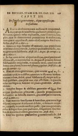 Caput XII. De simplici generatione, eique opposita putrefactione.