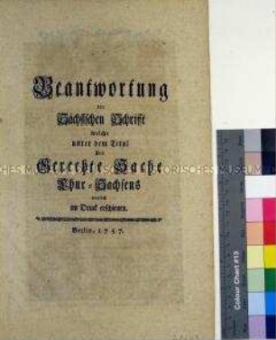 Anonyme Kommentierung der Flugschrift "Die gerechte Sache Chur-Sachsens"
