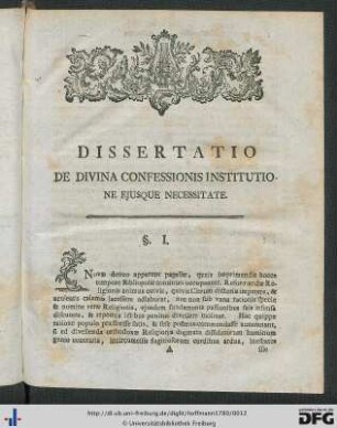 Dissertatio De Divina Confessionis Institutione Ejusque Necessitate.