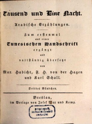 Tausend und eine Nacht : arabische Erzählungen. 3. Bändchen