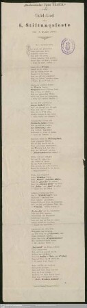 Tafel-Lied beim 8. Stiftungsfeste am 4. März 1887