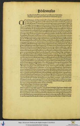 Philomusus. Jacobus Locher, Philomusus Poeta et orator laureatus, Huiusque operis preclari lectoribus Felicitatem optat.