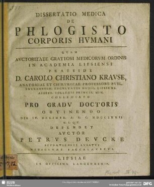 Dissertatio Medica De Phlogisto Corporis Humani