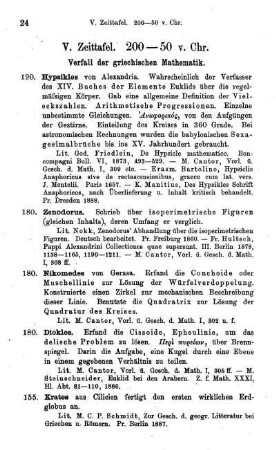 V. Zeittafel. 200-50 v. Chr.: Verfall der griechischen Mathematik.