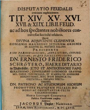 Disp. feud. continens explicationem tit. 14-18, lib. II feud.