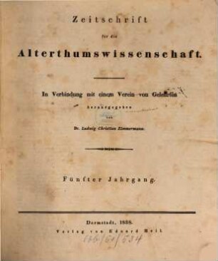 Zeitschrift für die Alterthumswissenschaft. 5. 1838