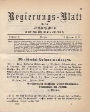 13. Ministerial-Bekanntmachung, betreffend Wechsel in den Mitgliedern der Kommission zur Prüfung der Apotheker-Gehilfen