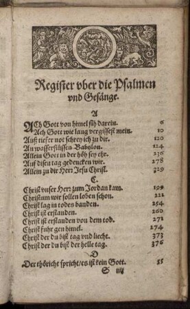 Register uber die Psalmen und Gesänge