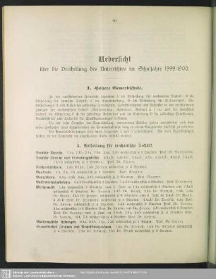 Uebersicht über die Vertheilung des Unterrichtes