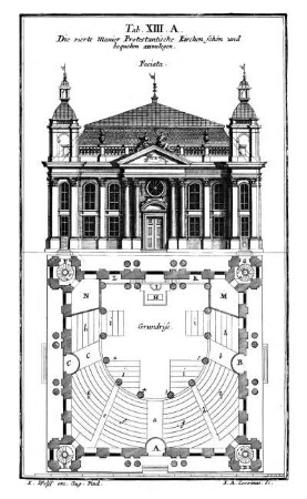 TAB. XIIIA - Die vierte Manier Protwestantische Kirchen schön und bequehm anzulegen.