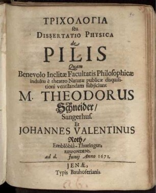 Trichologia seu Dissertatio Physica de Pilis