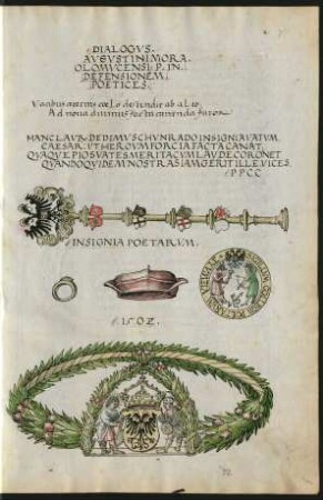 Federzeichnung, koloriert: Insignia poetarum