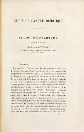 Discours d' ouverture de MM. les Professeurs de l' École du Louvre