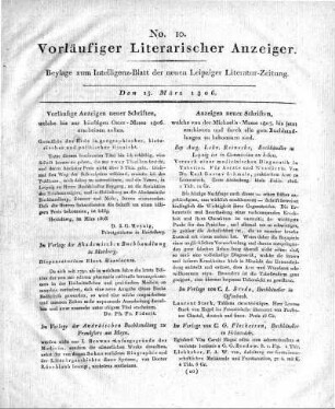 Vorläufige Anzeigen neuer Schriften, welche bis zur künftigen Oster-Messe 1806. erscheinen sollen.