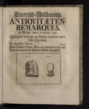 Cimbrisch-Hollsteinische Antiquitæten-Remarques. 8te Woche/ den 21 Februarii 1719.