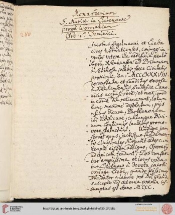 Monasterium S. Mariae in Liebenawe prope Wormatiam Ord. S. Dominici