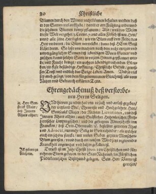 Ehrengedächntüß deß verstorbenen Herrn Seligen