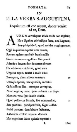 In Illa Verba S. Augustini, Inquietum est cor meum, donec veniat ad te, Deus.