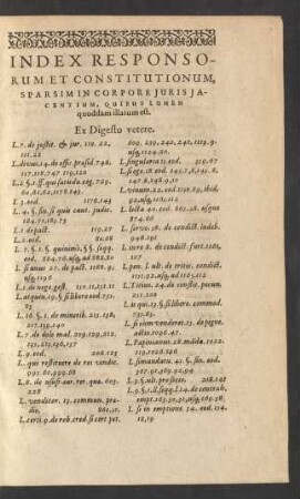 Index Responsorum Et Constitutionum, Sparsim In Corpore Juris Jacentium, Quieus Lumen quoddam illatum est.