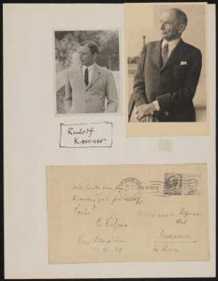 Pappe mit zwei Fotografien von Rudolf Kassner