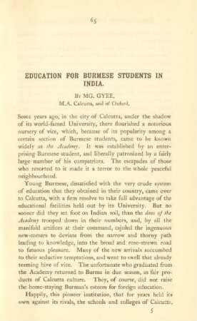 Education for burmese students in India