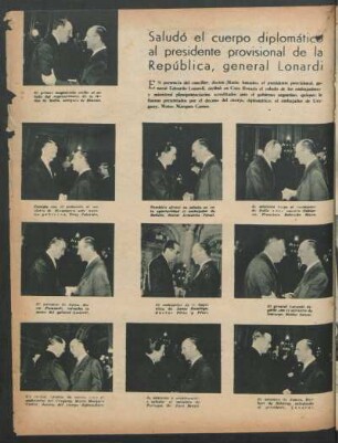 Saludó el cuerpo diplomático al presidente provisional de la República, general Lonardi