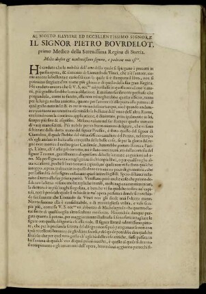 Al Molto Illustre Ed Eccellentissimo Signore Il Signor Pietro Bovrdelot ...
