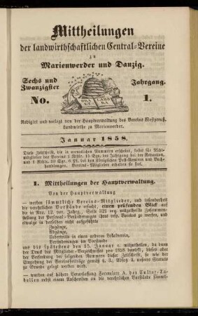 Sechs und Zwanzigster Jahrgang. No. 1. Januar 1858.